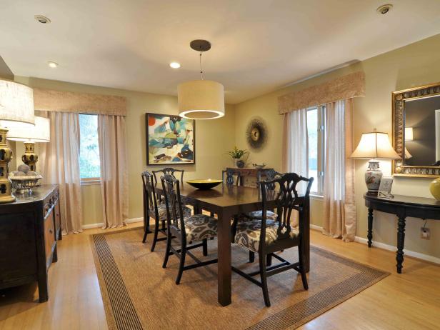 Neutral Traditional Dining Room With Drum Shade Chandelier Dining Room With Drum Shade Chandelier