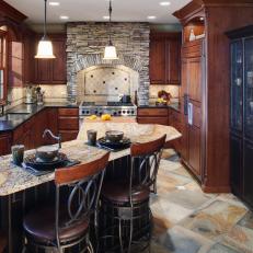 Traditional Kitchen with Neutral Tones and Rich Wood Cabinetry