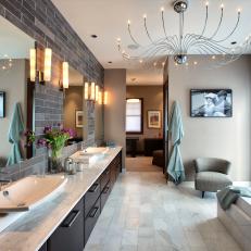 Contemporary Bathroom With Marble Floor