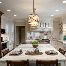 White Country Kitchen With Marble Island