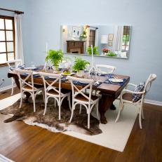 Eclectic Blue-Gray Dining Room with Animal Print Rug