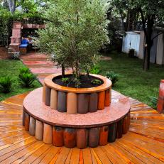 Backyard With Circular Wood Bench