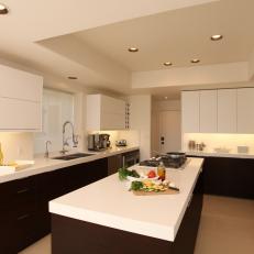 White Contemporary Kitchen with Large Island