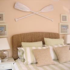Peach Coastal Bedroom With Striped Bedding