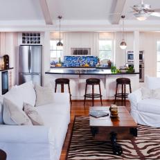 White Coastal Kitchen and Living Room