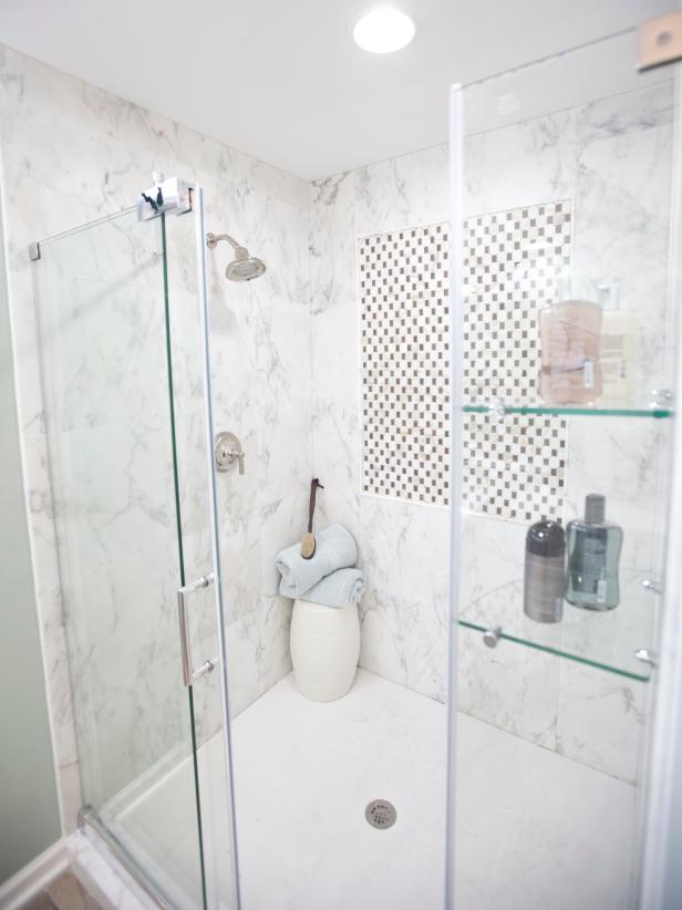 Modern White Marble Walk-in Shower HGTV