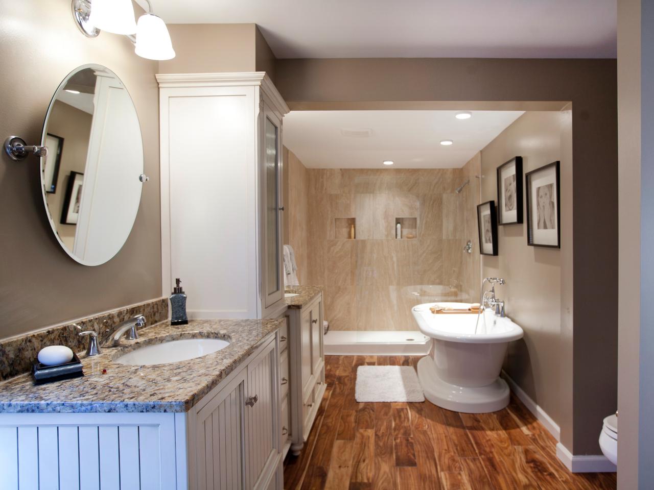 Neutral Master Bathroom With Hardwood Flooring | HGTV