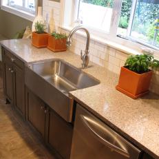 Photos Hgtv Beige Kitchen Counters With Stainless Steel Farmhouse Sink