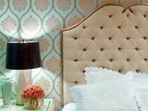 Contemporary Guest Bedroom With Metallic Wallpaper