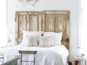 White Bedroom With Upcycled Headboard 
