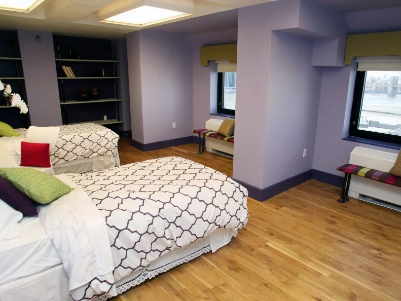 Purple Bedroom With Two Twin Beds