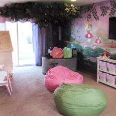 Girls' Playroom With Fairy Garden Mural and Playhouse