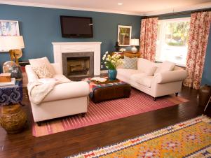 Red and Blue Living Room Makeover