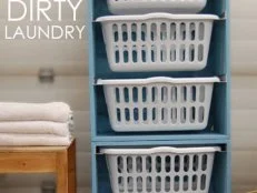 Laundry Room Storage Unit With Plastic Laundry Baskets 