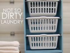 Laundry Room Storage Unit With Plastic Laundry Baskets 