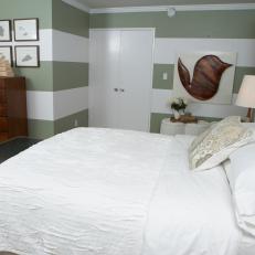 Green and White Striped Bedroom