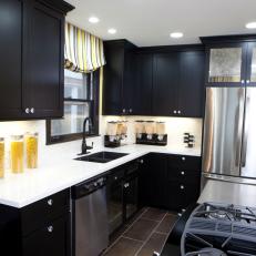 Contemporary Kitchen with Black Cabinetry