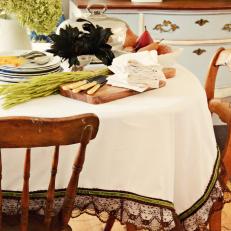 Country Dining Table With Embellished Fall Tablecloth