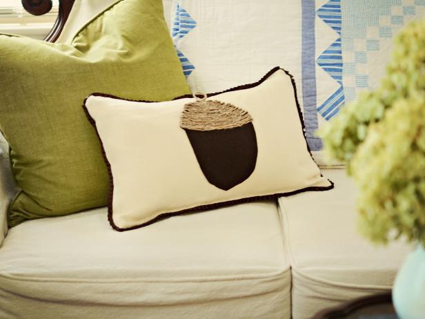 Acorn pillow on white sofa