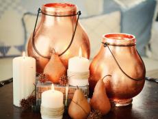 Thanksgiving copper leafed glass hurricanes