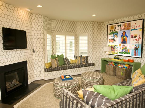 Bold Wallpapered Living Room | HGTV