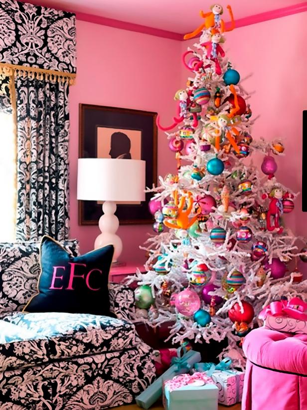 Pink Playroom With White Christmas Tree