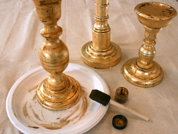 Candlesticks with gold leaf finish