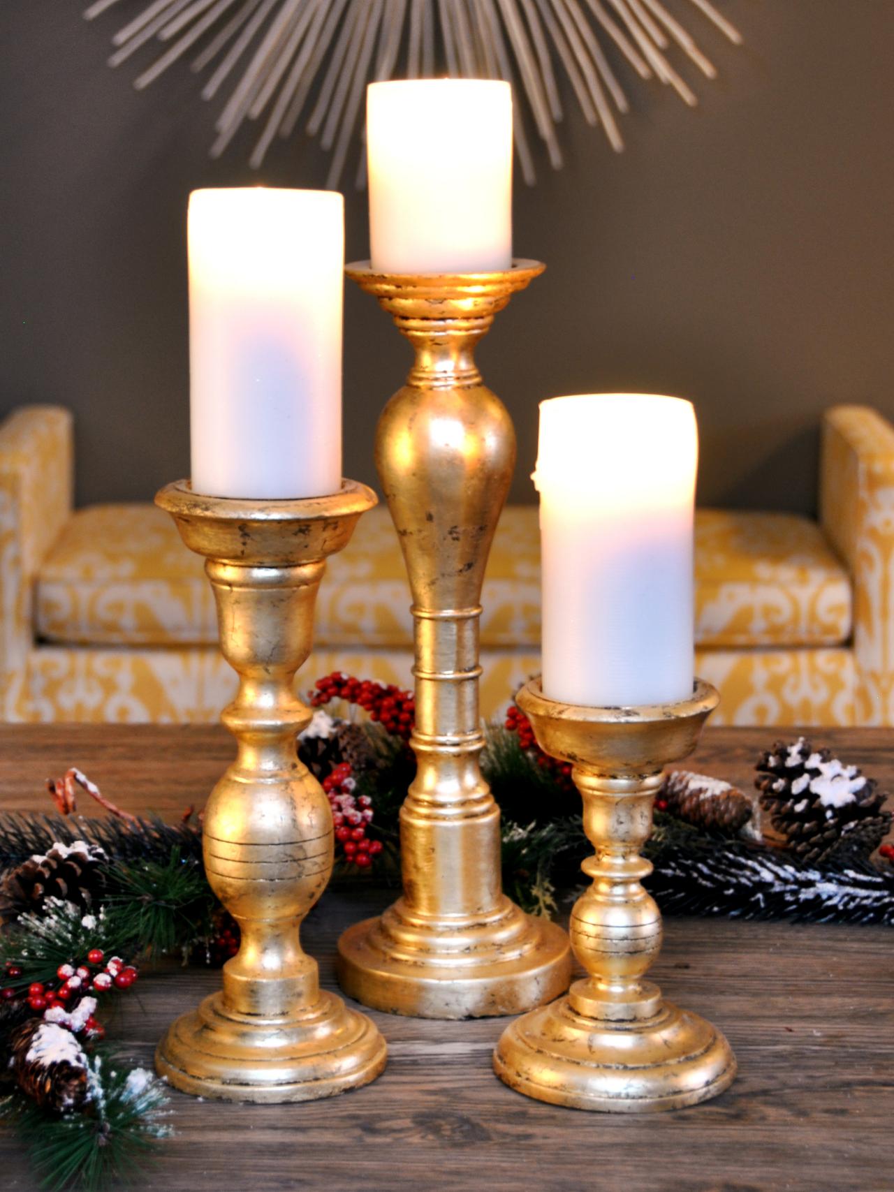 Set Of 2 Candlestick Metal Pillar Candle Holders Gold Holder Wedding