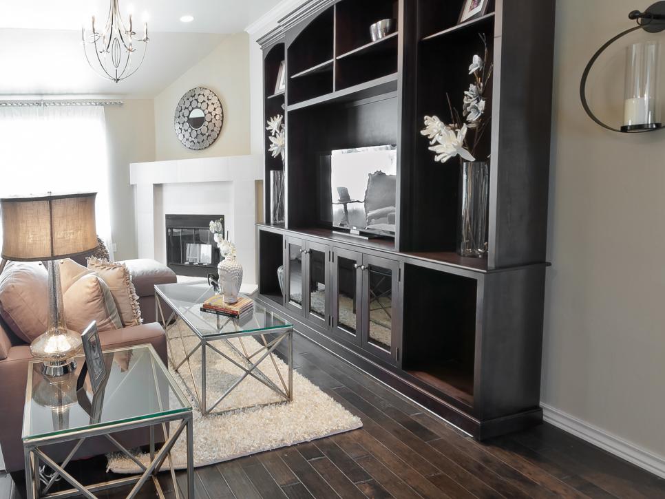 Transitional Neutral Living Room With, Dark Wood Floor Living Room