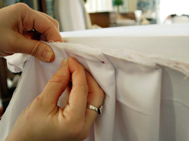 Hand Stitching a White Cotton Table Slipcover