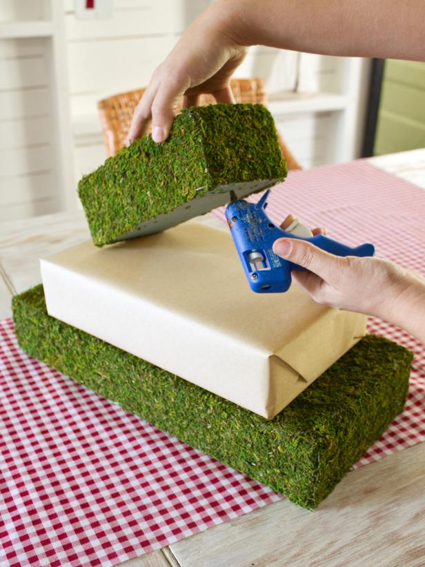 Gluing Moss Boxes Together for a Centerpiece