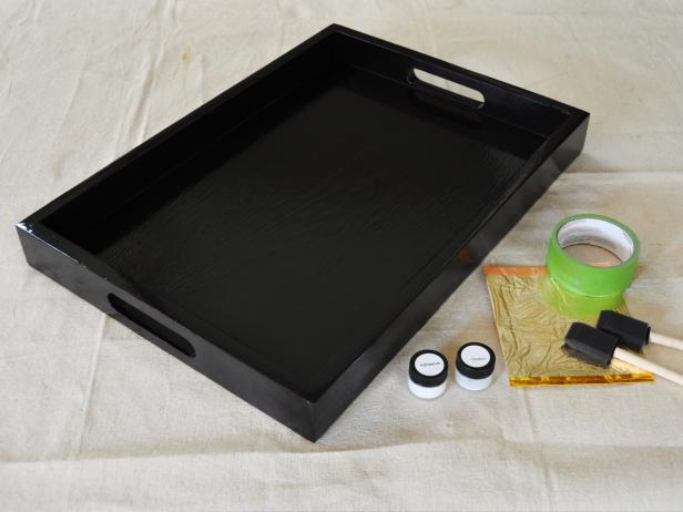 Black Lacquered Serving Tray With Project Supplies
