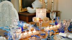 Dining Table Set With Blue Decorations for Hanukkah