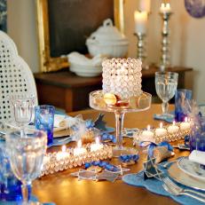 Dining Table Set With Blue Decorations for Hanukkah