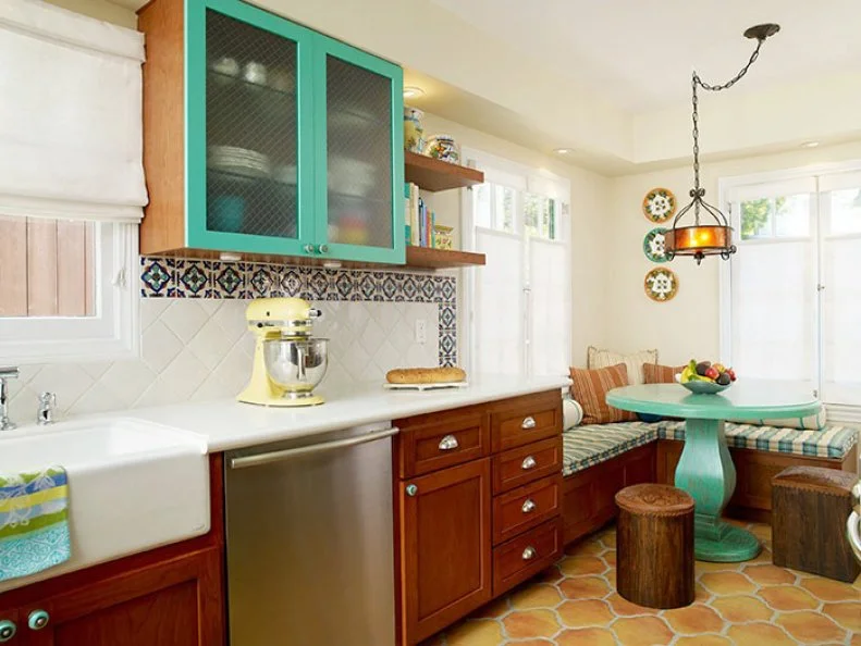 Mediterranean Eat-In Kitchen with Green Accents