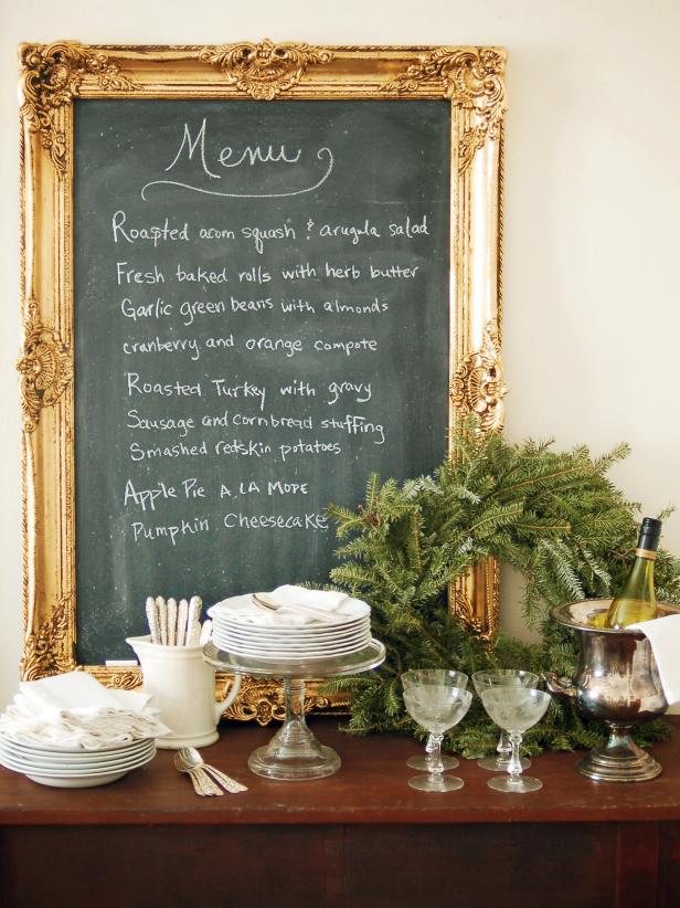 Framed chalkboard over buffet