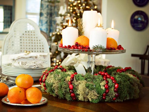 Moss and Cranberry Holiday Wreath Centerpiece
