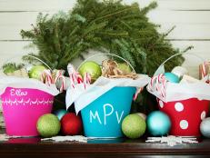 Christmas Stocking Pails With Candy Canes & Decorative Balls