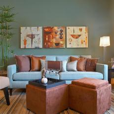 Contemporary Living Room with Blue and Brown Color Scheme