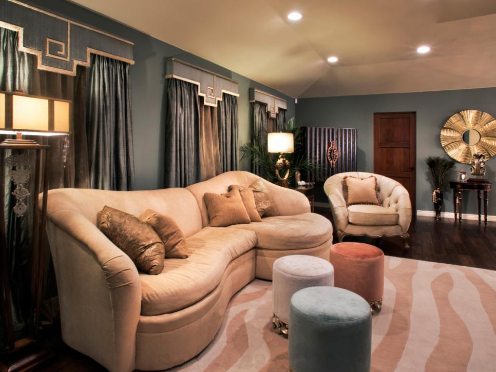 Art Deco Living Room With Pink Zebra Rug | HGTV