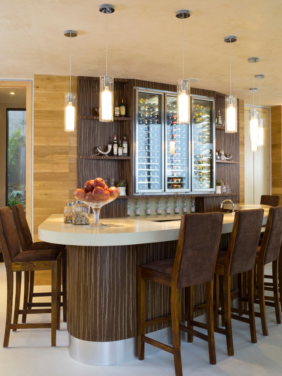 Midcentury Modern Wet Bar Kitchen With Wine Cooler | HGTV