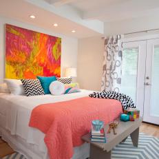 White Master Bedroom With Bold Bursts of Color