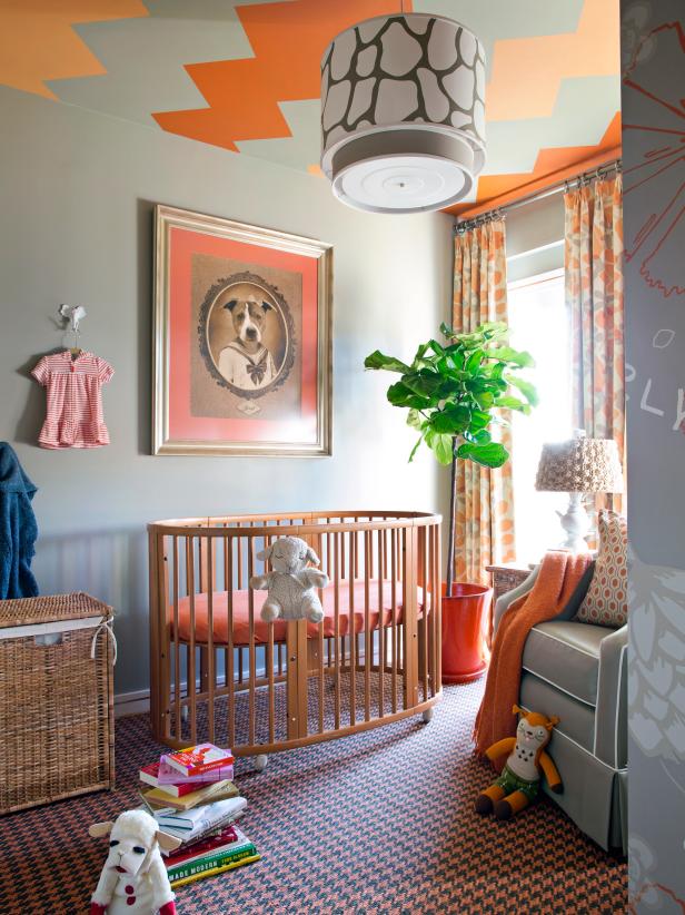 Eclectic Taupe Nursery with Orange Accents