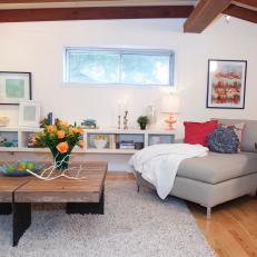 Contemporary Living Room With White Built-In Cubby