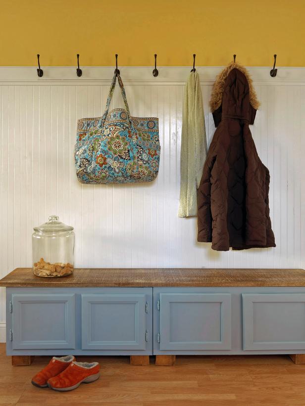 How To Make A Mudroom Bench Using Old Kitchen Cabinets