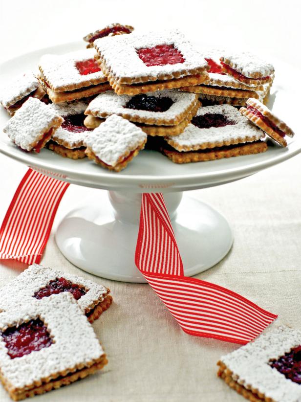 Square colorful Linzer cookies
