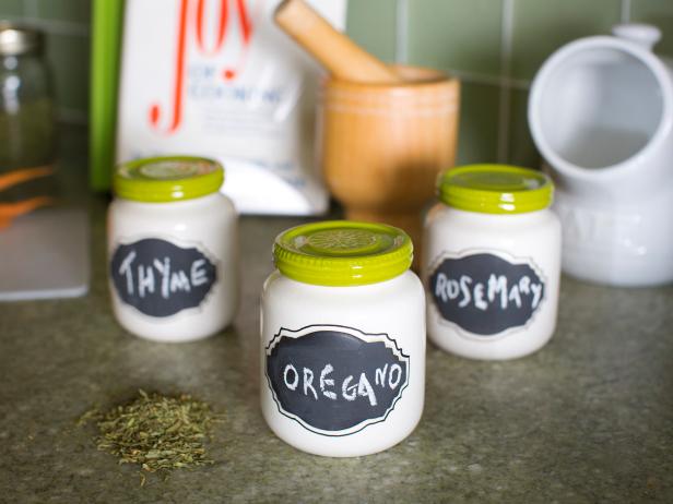 Chalkboard Spice Jars with green lids
