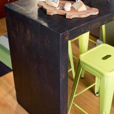 Small Wood Dining Table With Green Stools