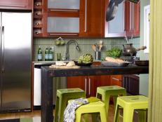 Green Contemporary Eat-in Kitchen With Bar Seating