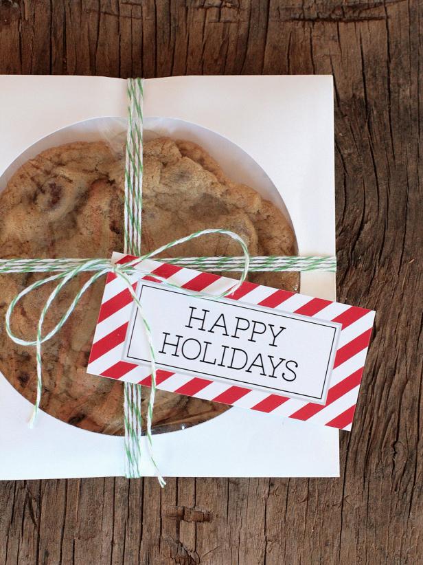 A festive box of cookies and a tag can make a great holiday or host gift around the holidays.